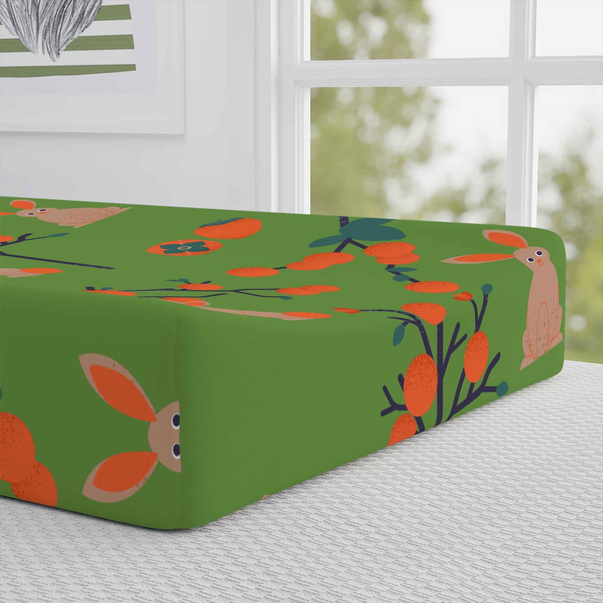 Baby Changing Pad Cover - Bunnies & Persimmons - Nanalili