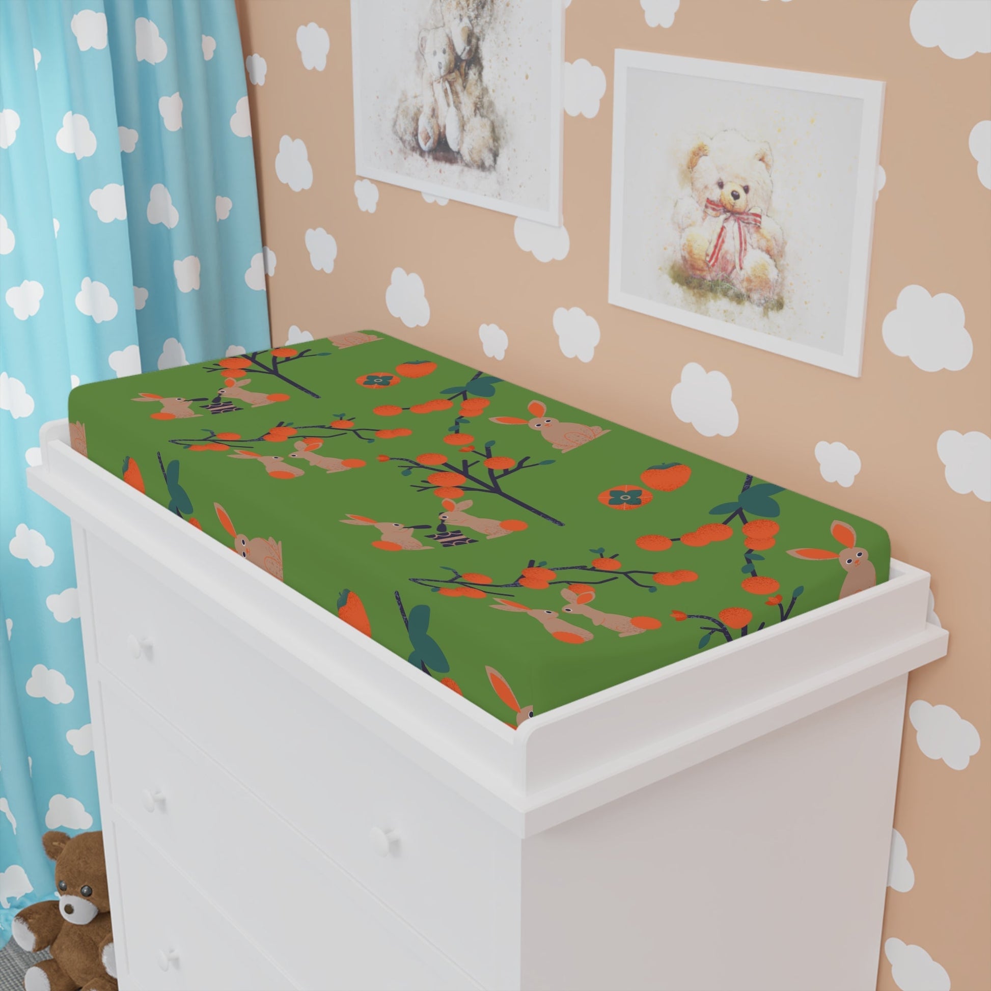 Baby Changing Pad Cover - Bunnies & Persimmons - Nanalili