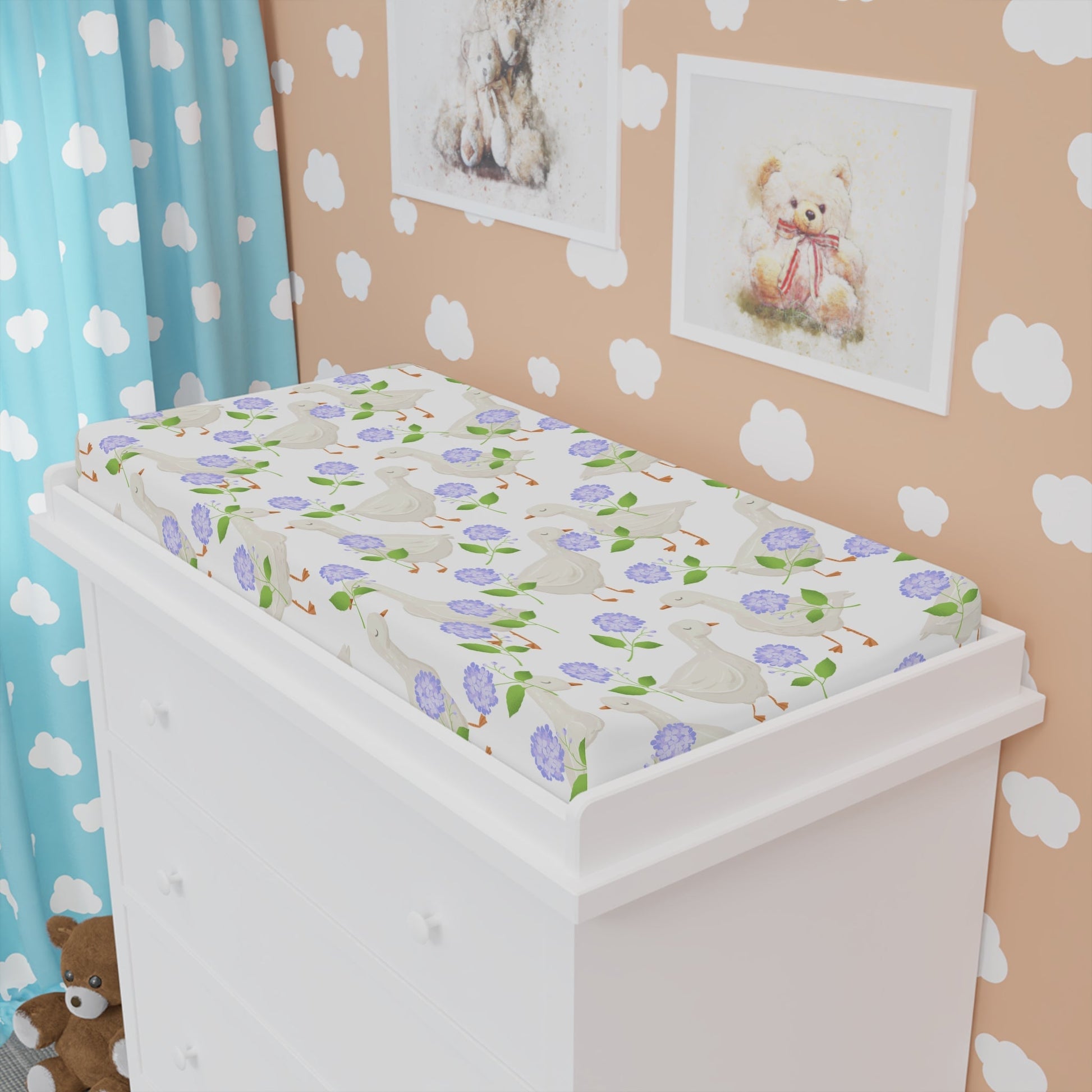 Baby Changing Pad Cover - Geese & Hydrangeas - Nanalili