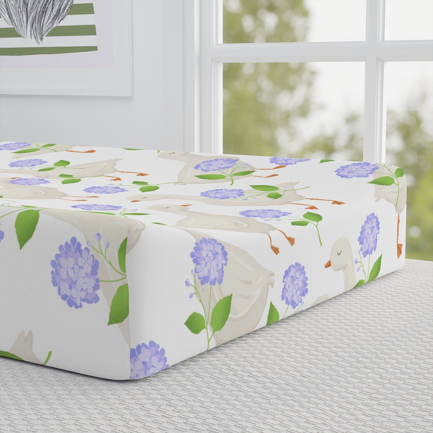 Baby Changing Pad Cover - Geese & Hydrangeas - Nanalili