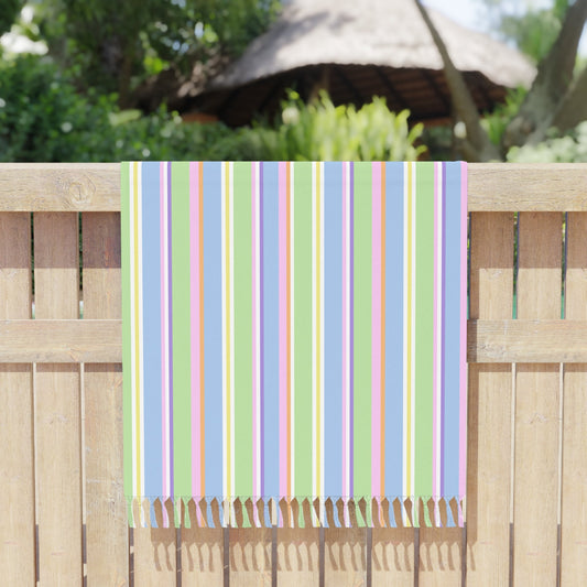 Beach Towel with Knotted Tassels - Happy Stripes French Macarons - Nanalili