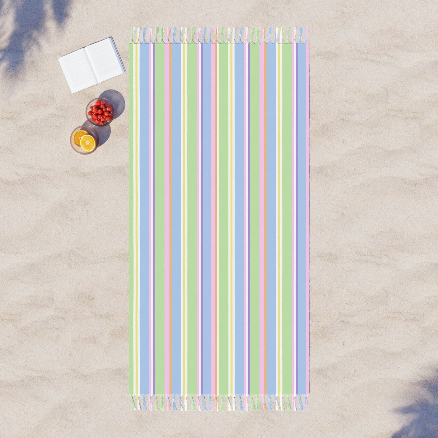 Beach Towel with Knotted Tassels - Happy Stripes French Macarons - Nanalili