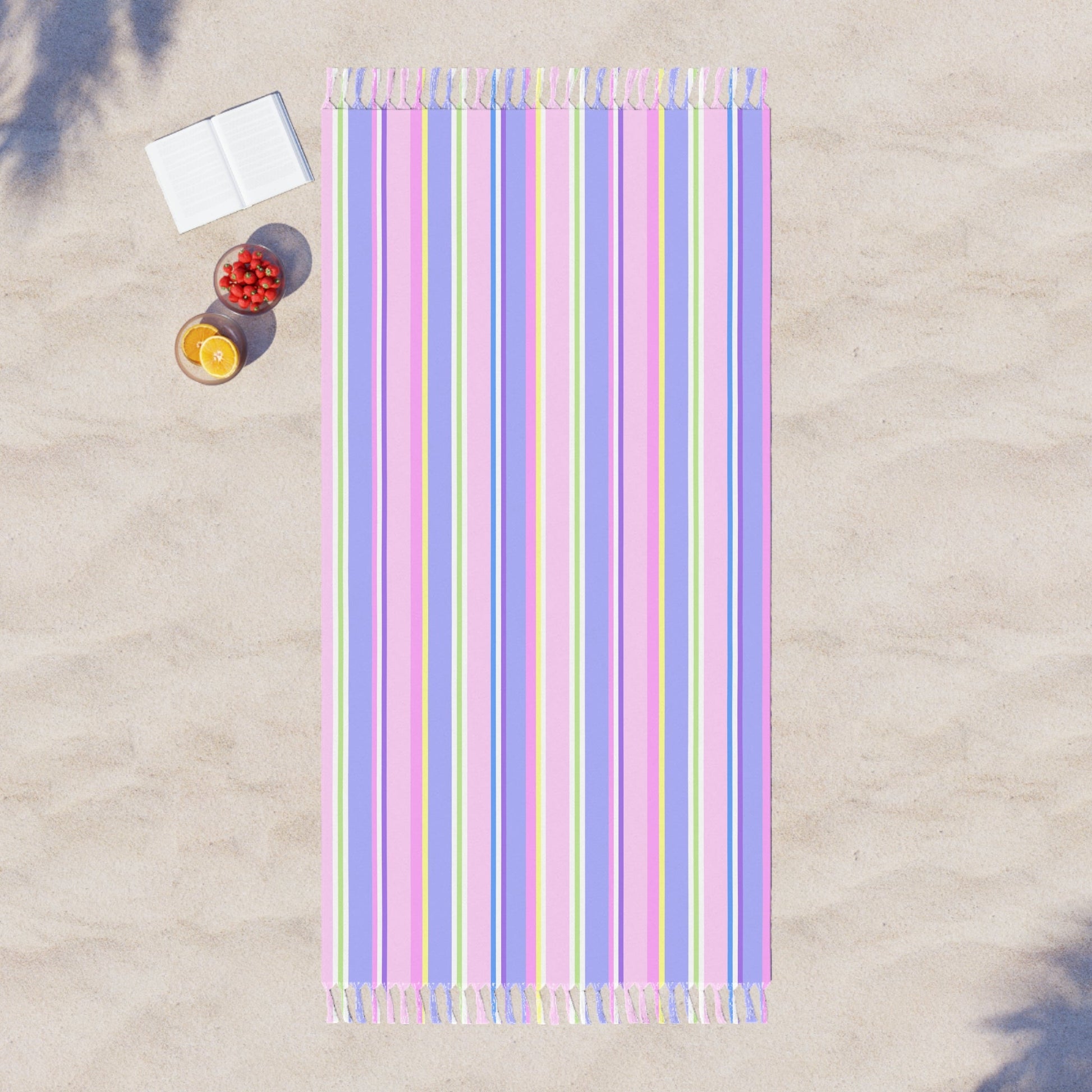 Beach Towel with Knotted Tassels - Happy Stripes Princess Unicorn - Nanalili