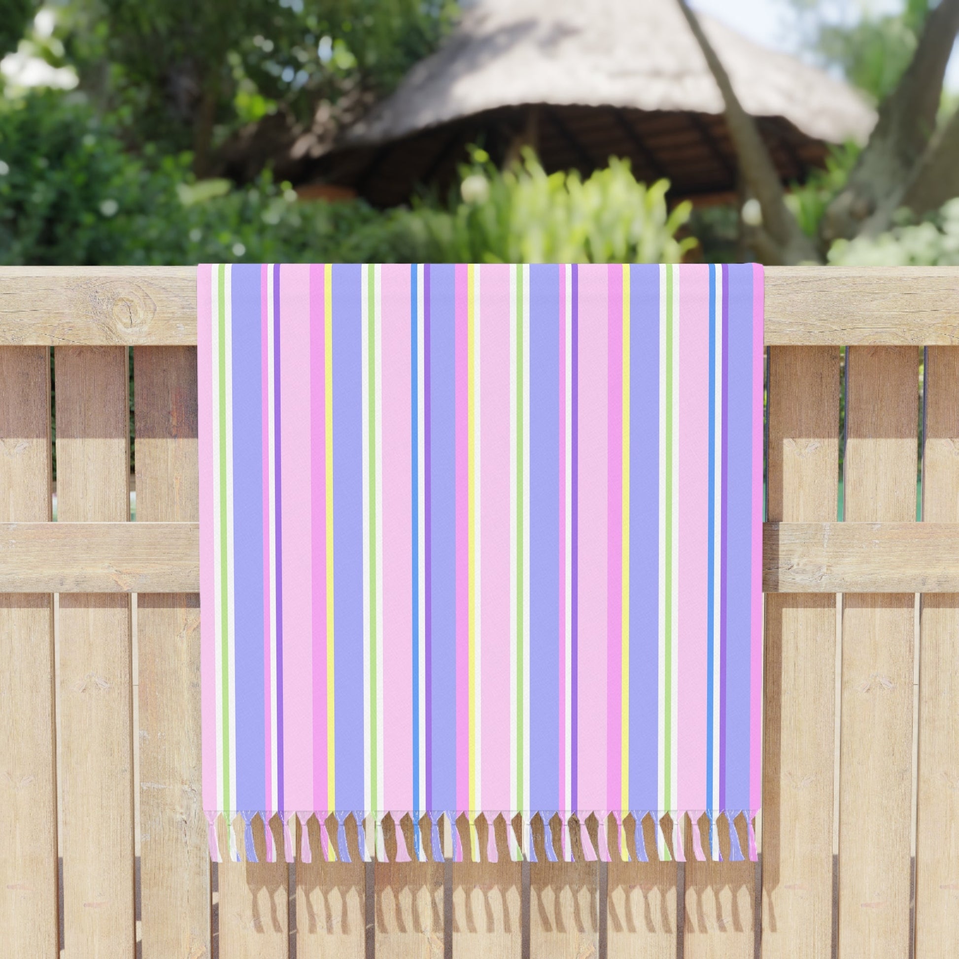 Beach Towel with Knotted Tassels - Happy Stripes Princess Unicorn - Nanalili