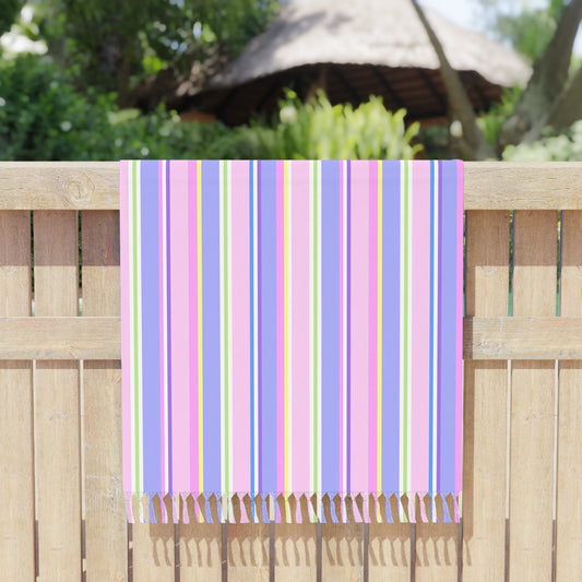 Beach Towel with Knotted Tassels - Happy Stripes Princess Unicorn - Nanalili