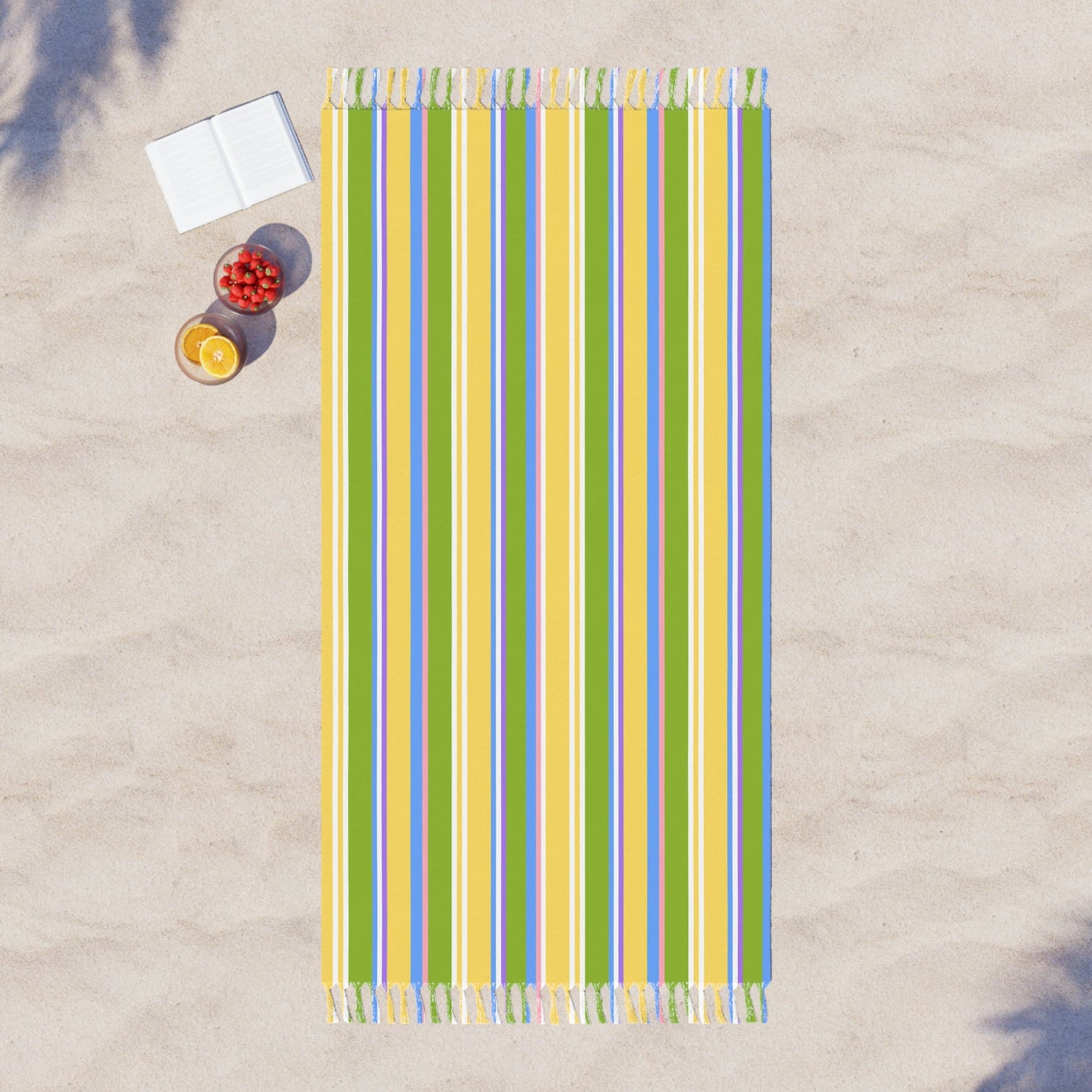 Beach Towel with Knotted Tassels - Happy Stripes Signature Colors - Nanalili