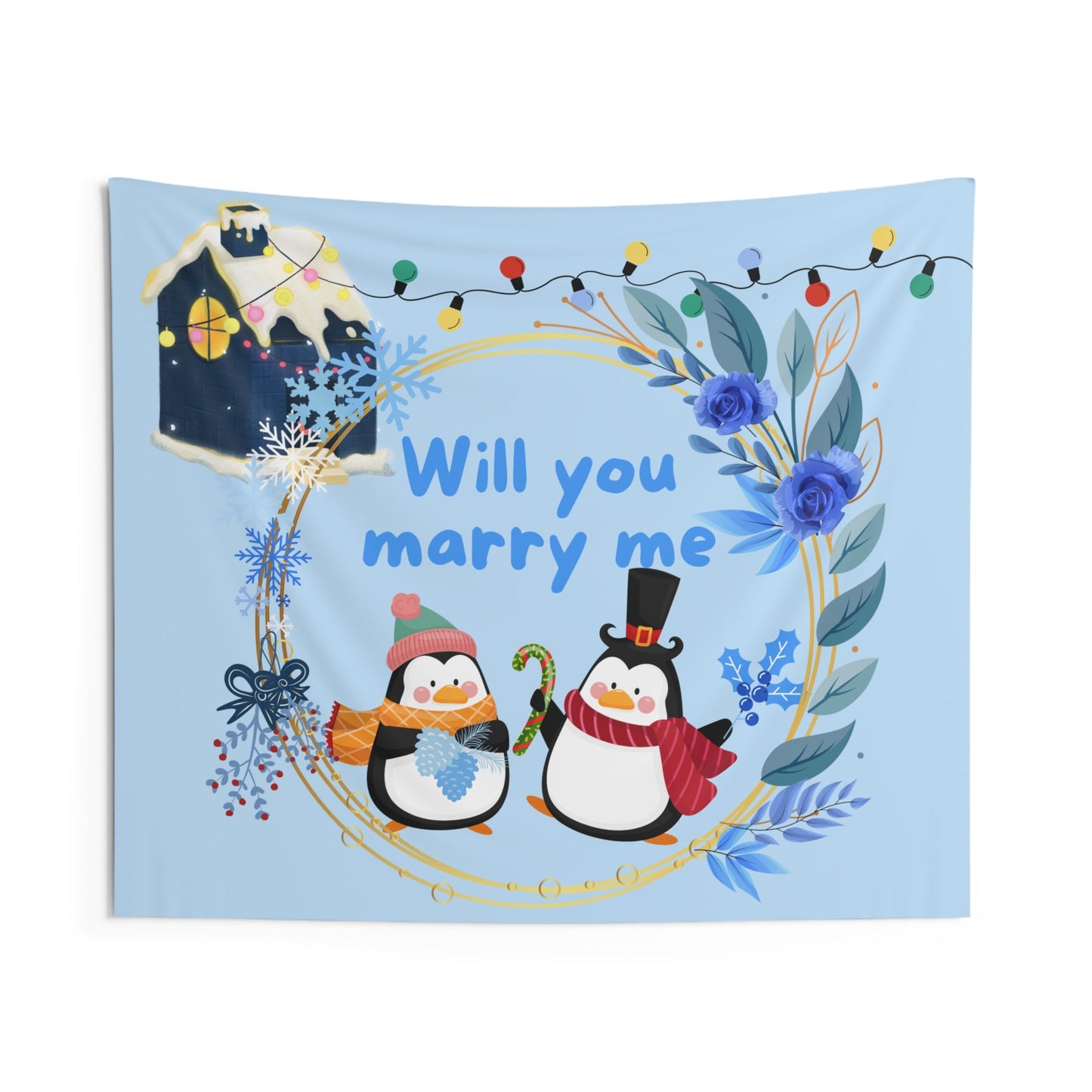 Indoor Wall Tapestries - Marry Me Theme Penguins - Nanalili