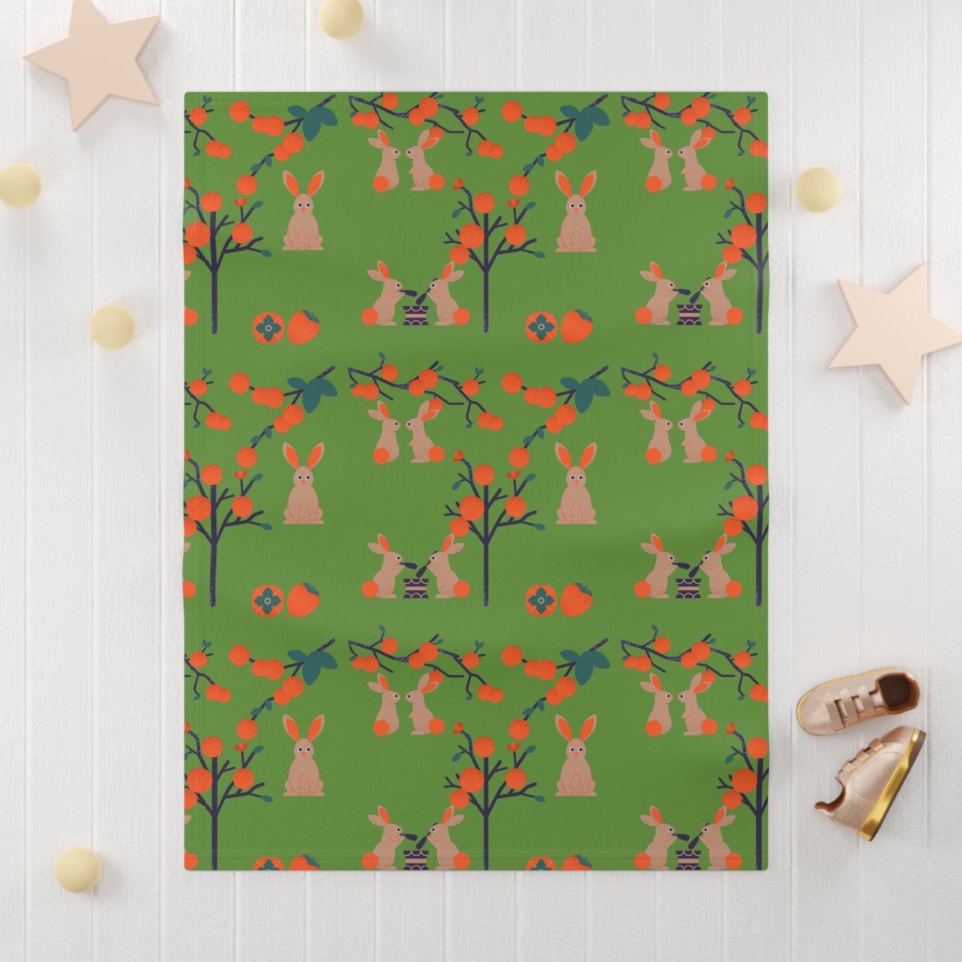 Soft Fleece Baby Blanket - Persimmons & Bunnies - Nanalili