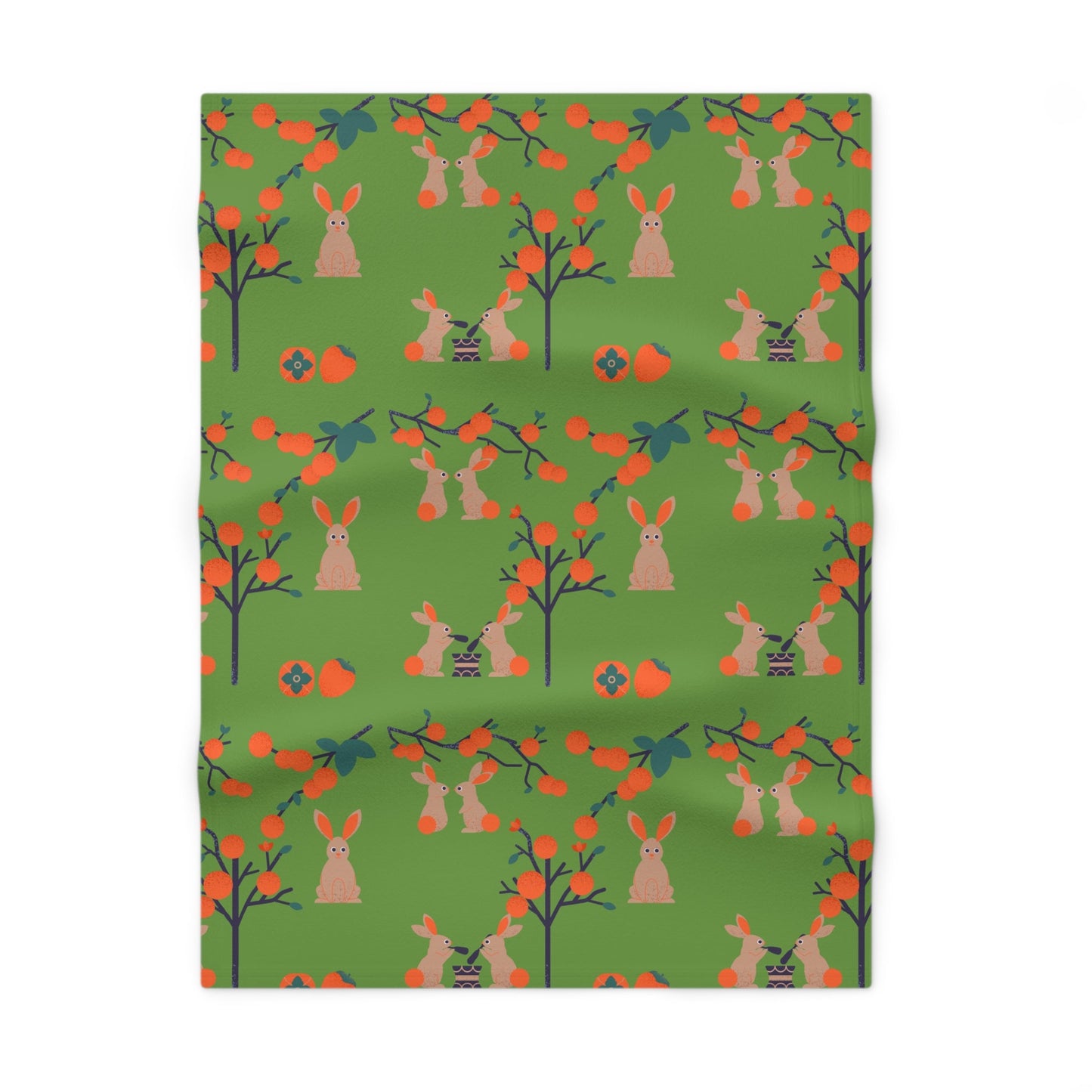 Soft Fleece Baby Blanket - Persimmons & Bunnies - Nanalili