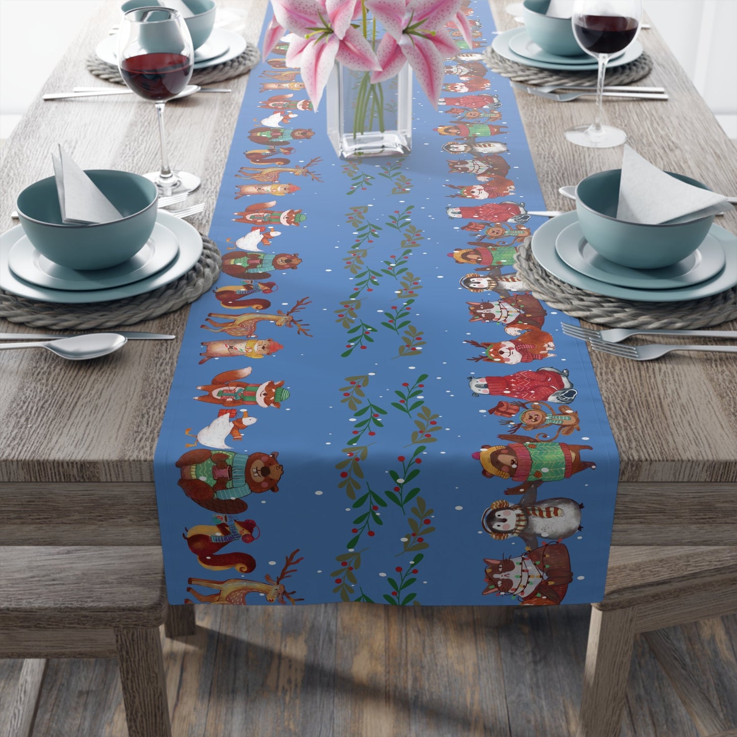 Table Runner - Christmas Animals Deep Blue - Nanalili