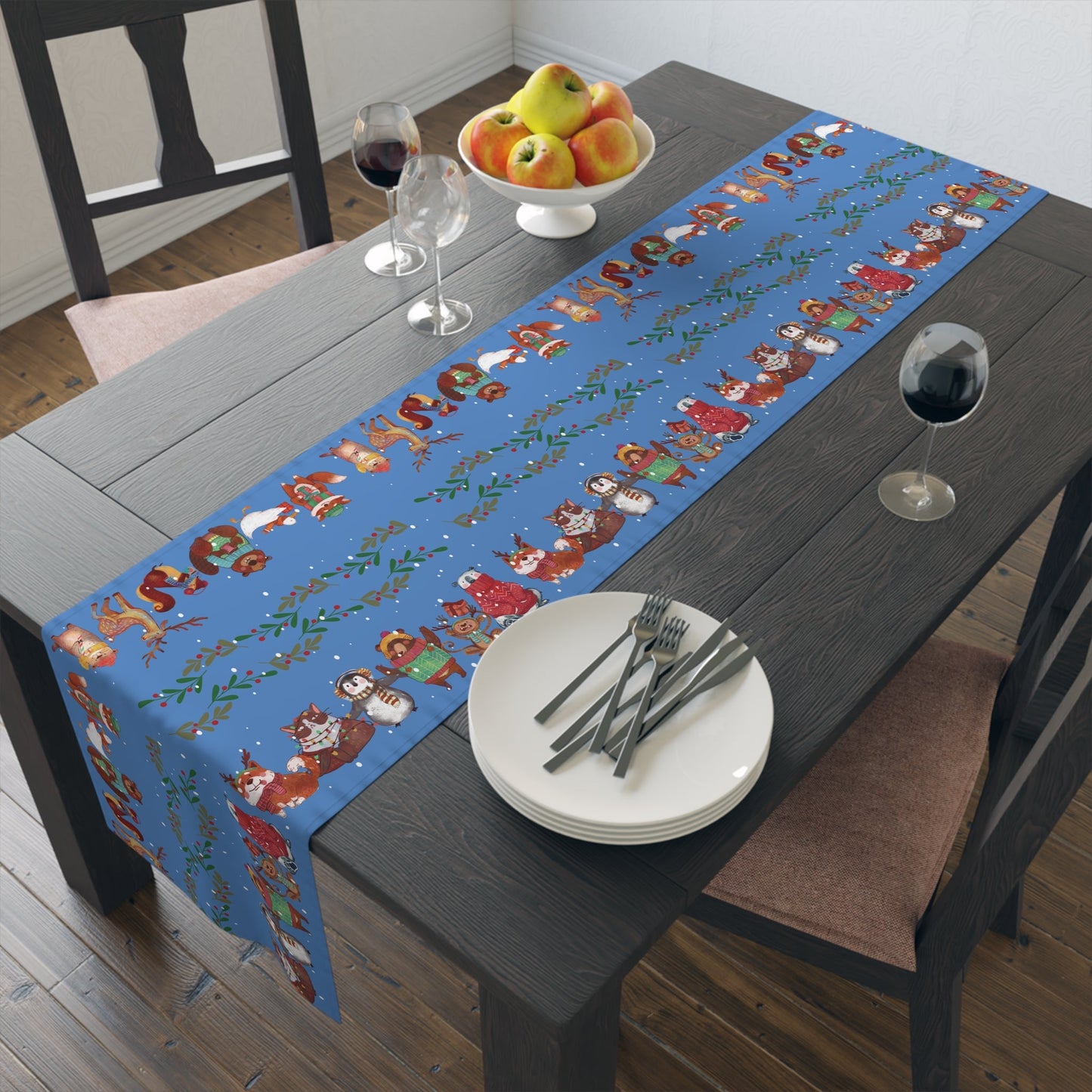 Table Runner - Christmas Animals Deep Blue - Nanalili