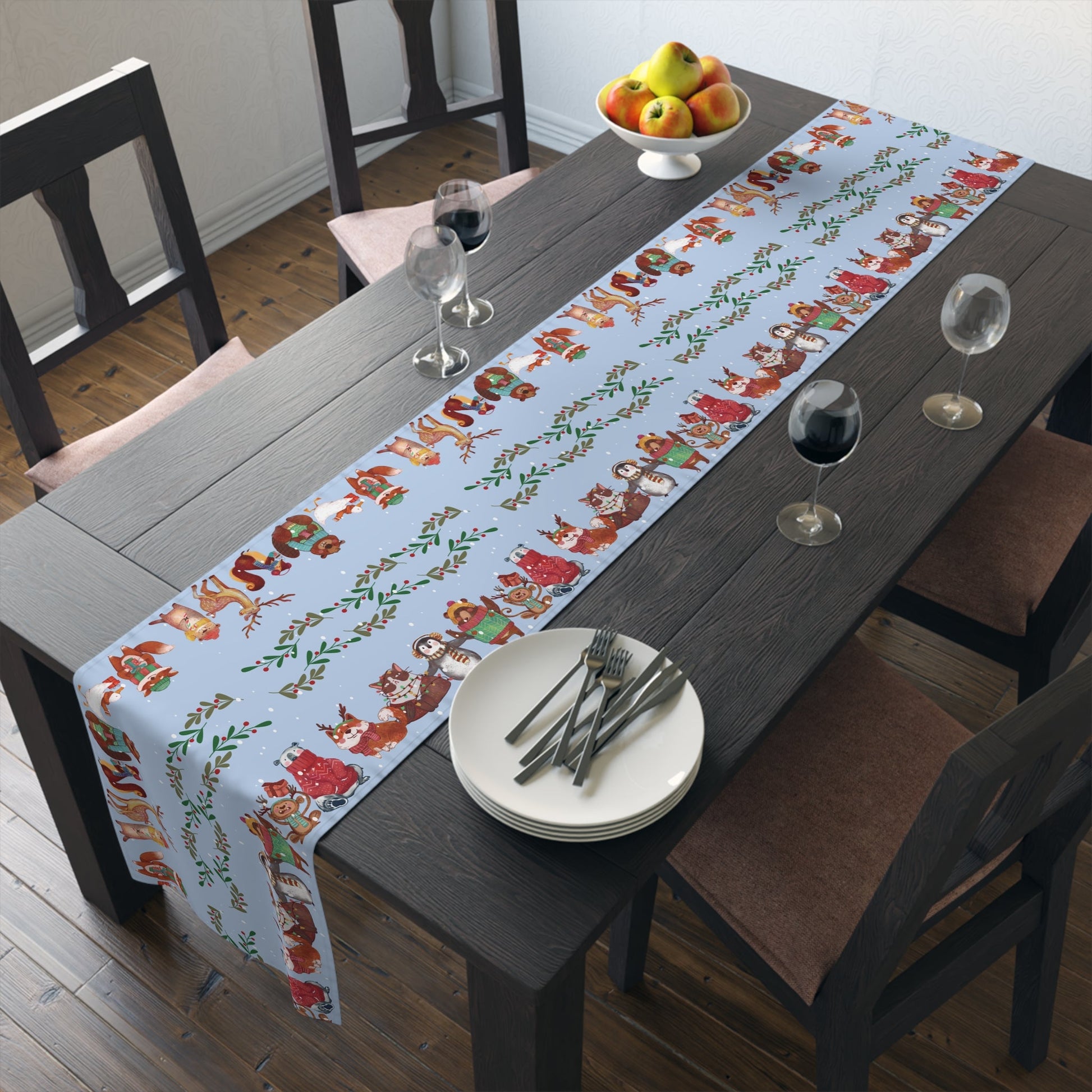 Table Runner - Christmas Animals Light Blue - Nanalili