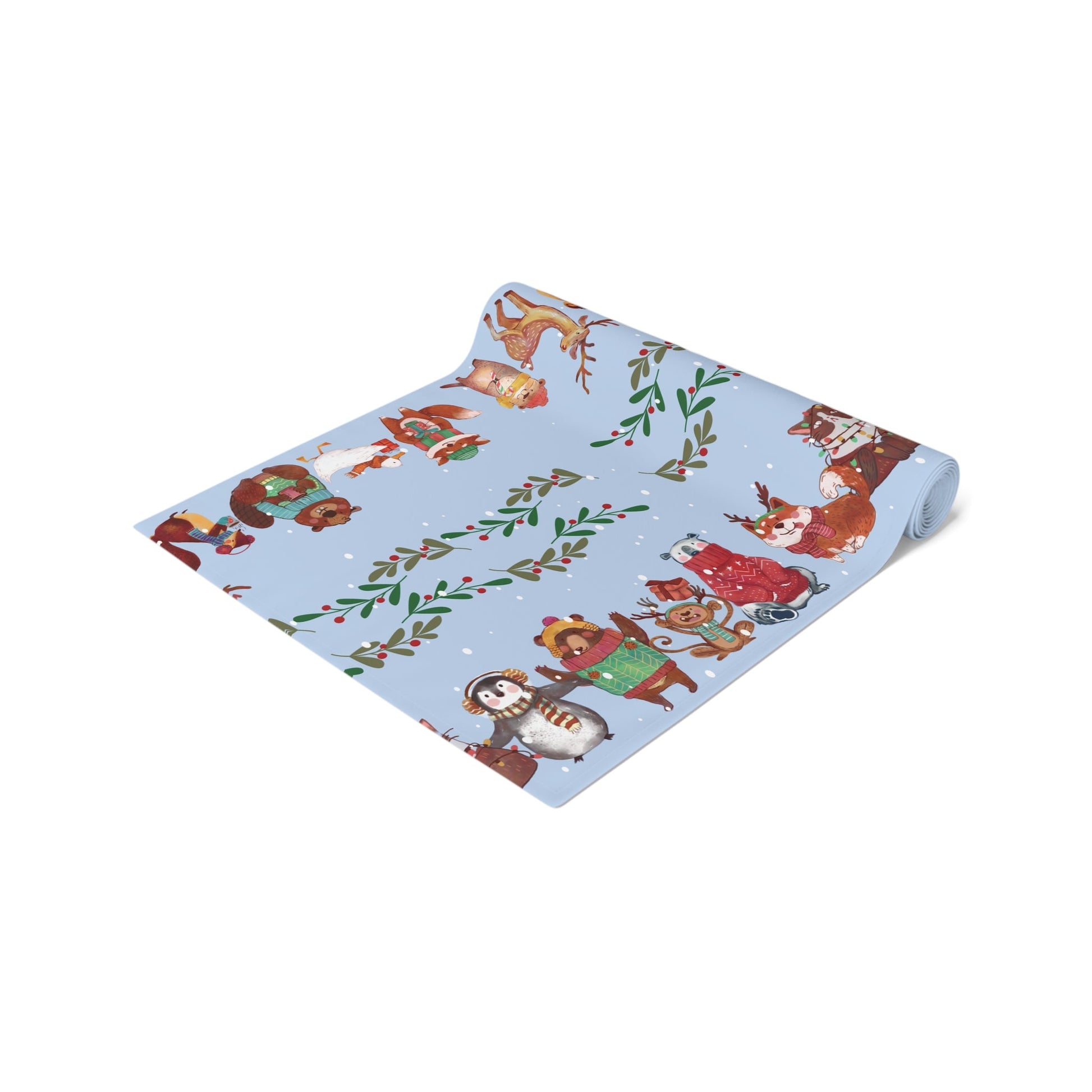 Table Runner - Christmas Animals Light Blue - Nanalili