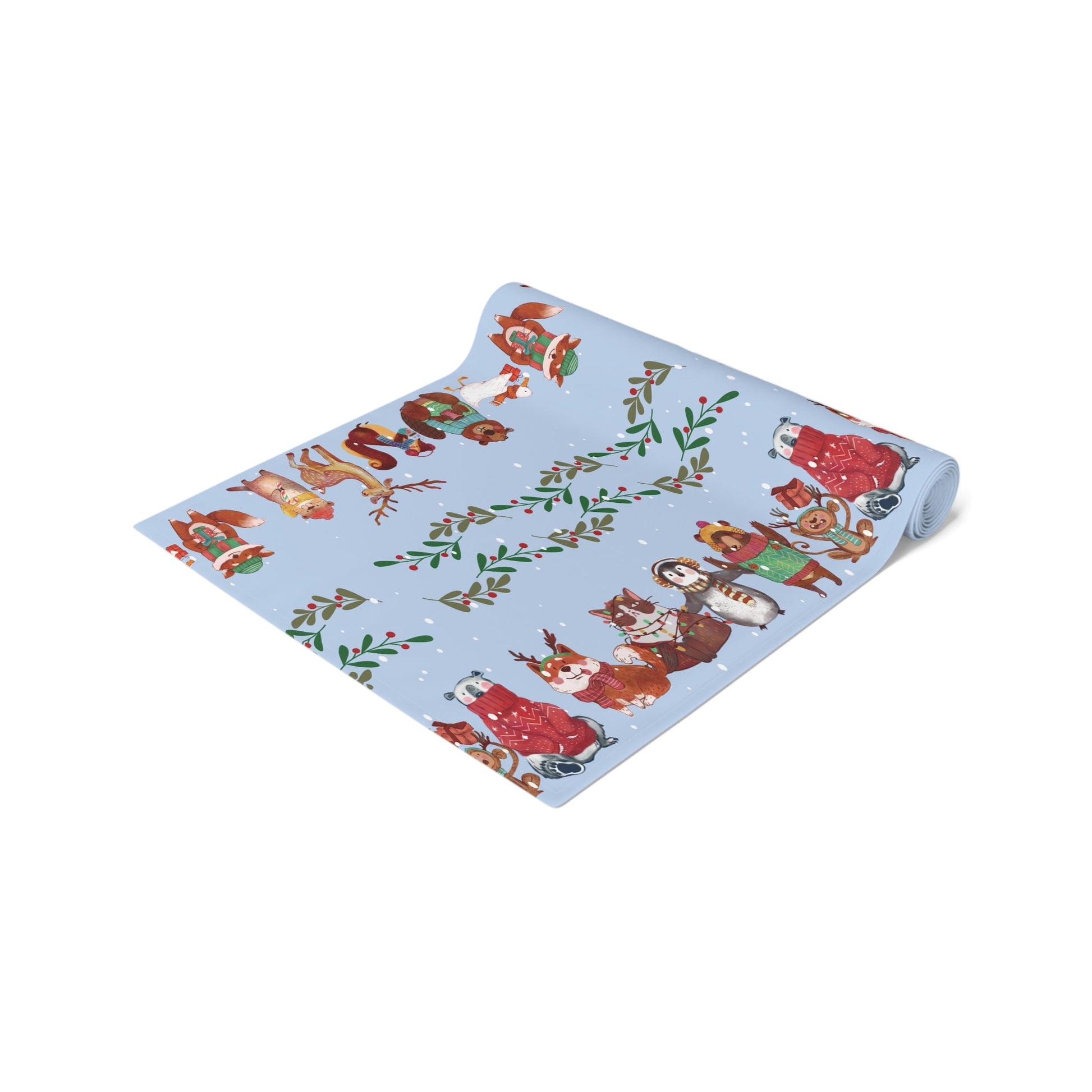 Table Runner - Christmas Animals Light Blue - Nanalili