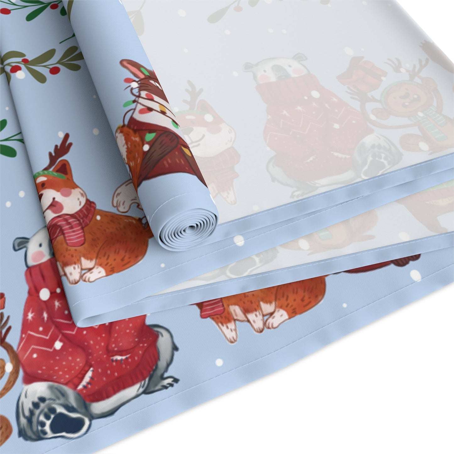 Table Runner - Christmas Animals Light Blue - Nanalili