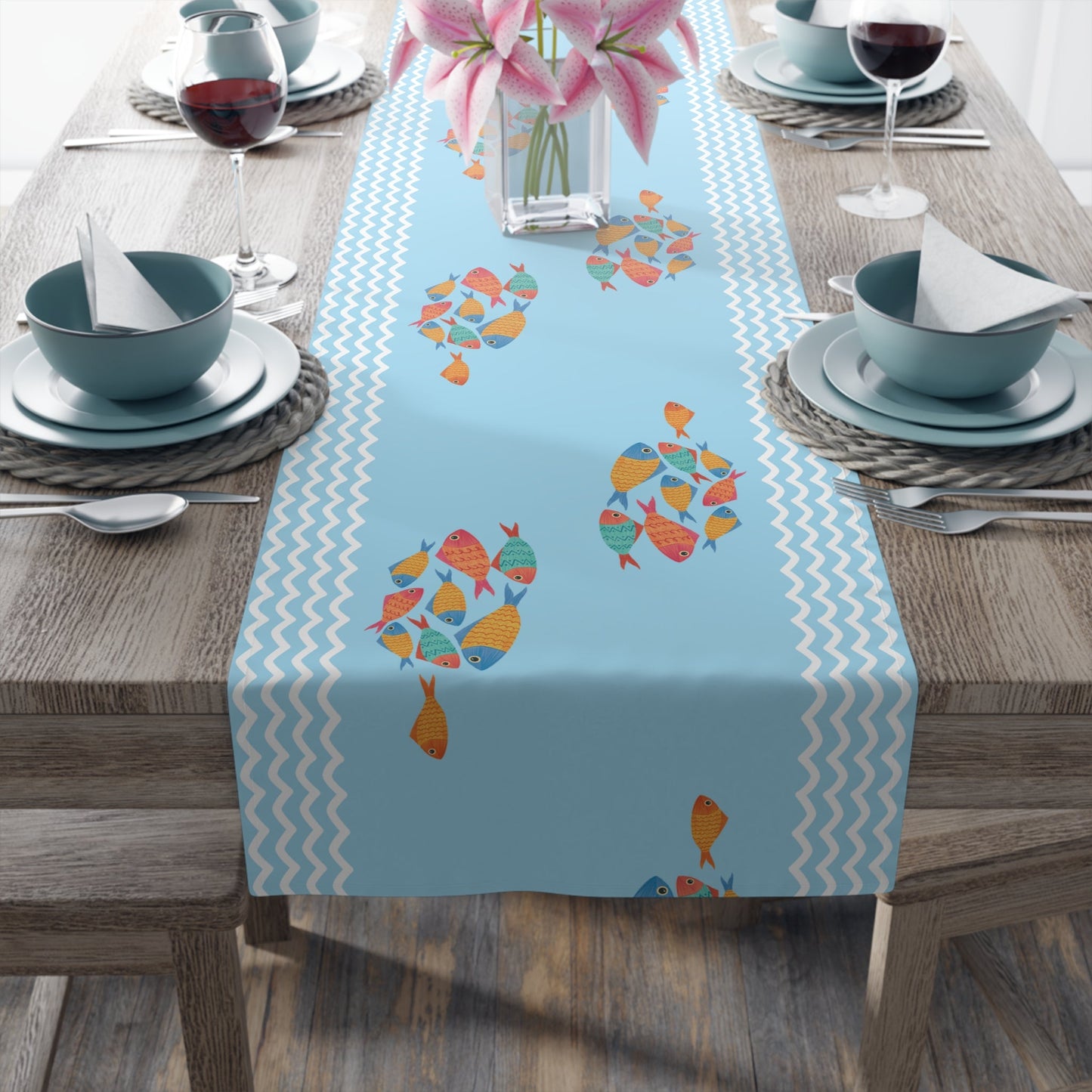 Table Runner - School of Fish Clear Blue - Nanalili